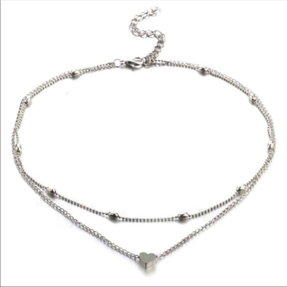 💛Silver heart layered choker with dotted ch… - Picture 3 of 4